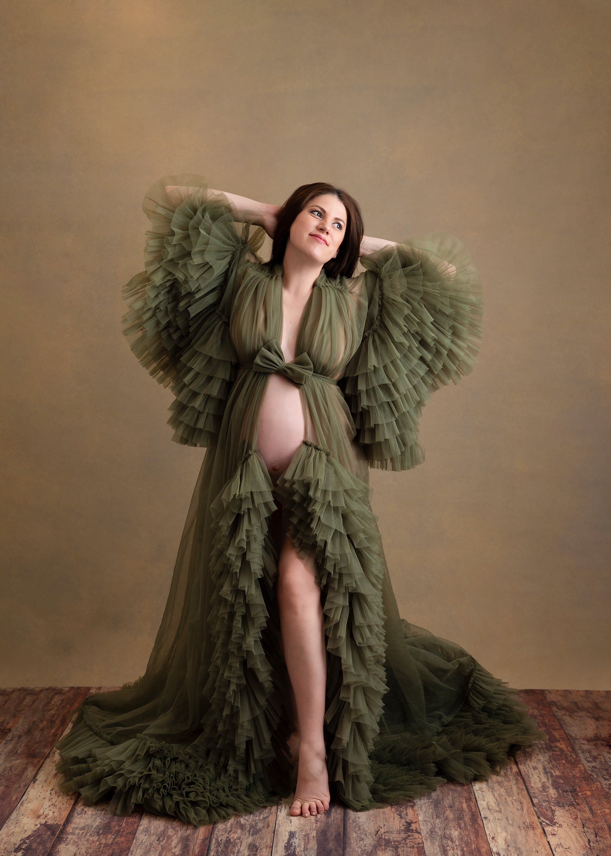 Hire / Rent Tulle Photoshoot Maternity Dress " The Queen" Olive Green PropsandDrops Hire / Rent Tulle Photoshoot Maternity Dress " The Queen" Olive Green PropsandDrops