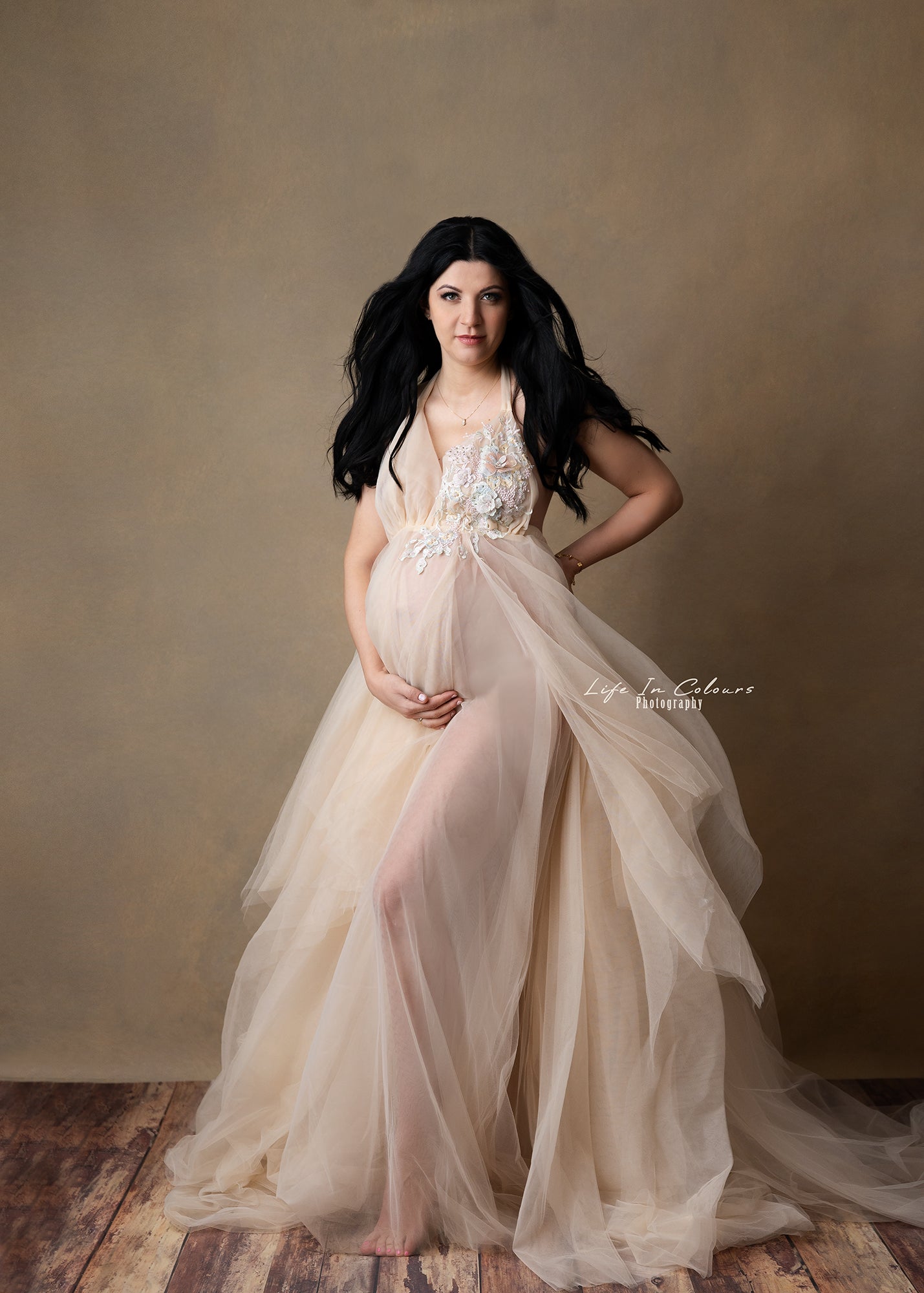 FOR HIRE MATERNITY / PHOTO SHOOT DRESS in cream with embroidery